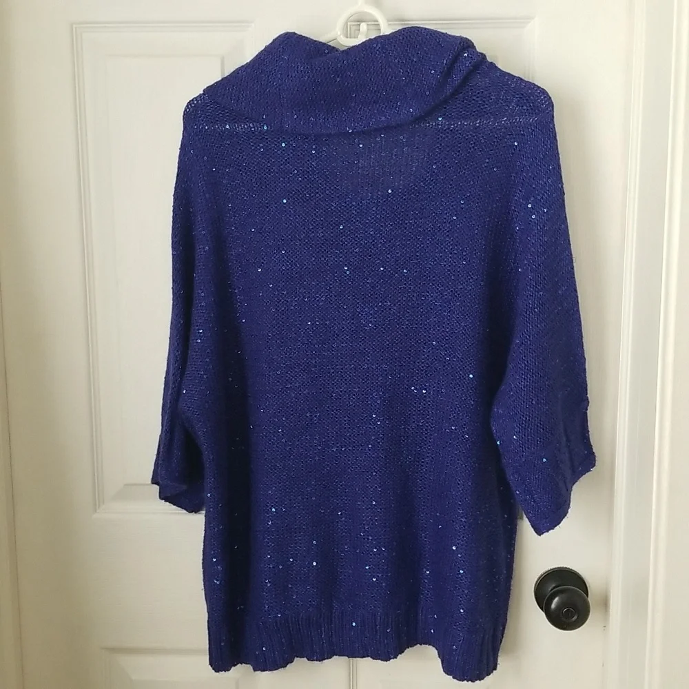 Chico's Plus Size Blue Cowl Neck Metalic Sparkly Sweater 3